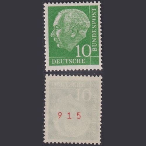 Bund, Heuss 10 Pf. / 183 y R Rollenmarke, ungerade rote Nr. 915 postfrisch