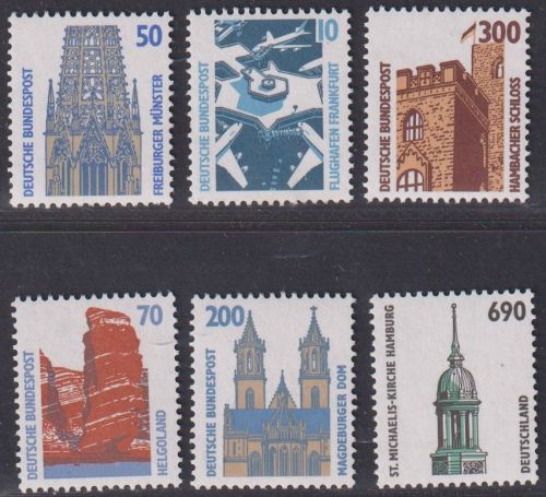 Bund Nr. 1340, 1347-48, 1469, 1665, 1860 R Melierfaser Rollenmarke gerade ZN