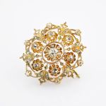 Brosche/Anhänger aus Gold mit Diamanten Blütenornament um 1900