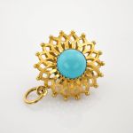 Goldanhänger mit Türkis beidseitig Rosette um 1970