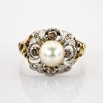 Jugendstil-Bicolor-Goldring mit Perle & Diamanten | 585 / 5,6g / Gr. 55