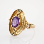 Goldring mit Amethyst und Diamanten im Jugendstil | 585 / 5,1g / Gr. 56