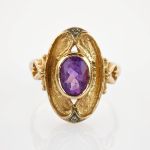 Goldring mit Amethyst und Diamanten im Jugendstil | 585 / 5,1g / Gr. 56