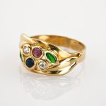Goldring mit Spinellen und grünen Glassteinen | 585 / 2,7g / Gr. 58