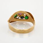 Goldring mit Spinellen und grünen Glassteinen | 585 / 2,7g / Gr. 58