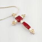 JOOP! Silber Halskette mit Kreuzanhänger und rotem Zirkonia
