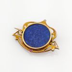 Jugendstil Brosche Gold mit Lapislazuli & Spinell