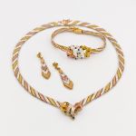 Vergoldetes Silberarmband, Kette und Ohrringe