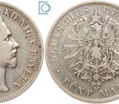 BAYERN, 5 Mark 1875 D, König Ludwig II., J.42, Silber