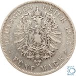 BAYERN, 5 Mark 1875 D, König Ludwig II., J.42, Silber