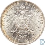 BADEN, 3 Mark 1912 G, Großherzog Friedrich II., J.39, Silber
