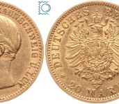 Kaiserreich, 20 Mark Braunschweig 1875 A, Wilhelm (1830-1884), J.203