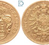Kaiserreich, 10 Mark Hamburg 1873 B, Stadtwappen, J.206