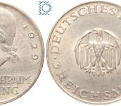 Weimar 3 Mark 1929 D, Gotthold Ephraim Lessing, J.335, Silber