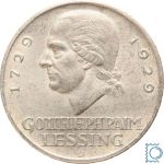 Weimar 3 Mark 1929 D, Gotthold Ephraim Lessing, J.335, Silber