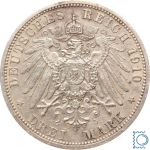 Sachsen-Weimar-Eisenach, 3 Mark 1910 A Großherzog Wilhelm Ernst Hochzeit Feodora
