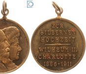 WÜRTTEMBERG 1911 tragbare Medaille Wilhelm II. & Charlotte a. die Silberhochzeit