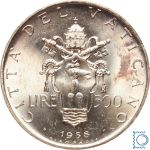 Vatikan, Vatikanstadt, 500 Lire 1958 - Pius XII., Anno XX - Silber