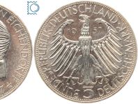 5 DM Freiherr von Eichendorff 1957 J - Silber Gedenkmünze - Jäger 391