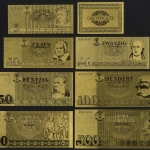 DDR Goldfolien Banknoten Set 5, 10, 20, 50, 100, 200, 500 Ostmark Glücksbringer