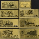 DDR Goldfolien Banknoten Set 5, 10, 20, 50, 100, 200, 500 Ostmark Glücksbringer