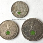 3. Reich 1938-1942, 3 Münzen 50 Pfg, 2 und 5 RM alle mit HK