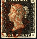 Großbritannien Nr. 1 gestempelt G-K - One Penny Black - vollrandig, erste Briefmarke der Welt