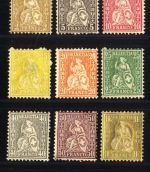 Schweiz 1881 - MiNr. 36-44 ungebraucht - Sitzende Helvatia Faserpapier