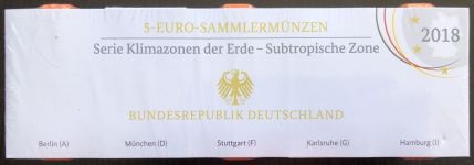 5 x 5 Euro Münze 2018 Subtropische Zone PP Spiegelglanz ADFGJ verschweißt