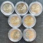 7 x 2 EURO Farbmünzen 2010-2012 - COLOR - mit Moanco / Portugal / Irland