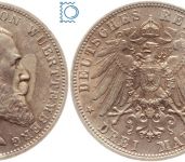 WÜRTTEMBERG, 3 Mark 1914 F, König Wilhelm II., Jg. 175, SILBER - Patina