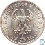 5 RM Reichsmark 1935 A, Hindenburg , J.360, Silber, ERHALTUNG - Prachtstück!