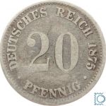 Deutsches Reich Kaiserreich, 20 Pfennig 1875 D, Silber, J.5