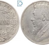 Spottmünze: Südafrika 1 Shilling 1896, Kruger mit graviertem Hut