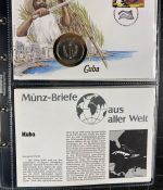 NUMISBRIEFE aus aller Welt - Album mit 35 Numisbriefen inkl. Kassette