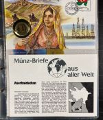 NUMISBRIEFE aus aller Welt - Album mit 22 Numisbriefen inkl. Kassette