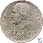 Weimar 3 Mark 1929 A, Gotthold Ephraim Lessing, J.335, Silber