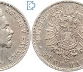BAYERN, 5 Mark 1875 D, König Ludwig II., J.42, Silber