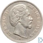 BAYERN, 5 Mark 1875 D, König Ludwig II., J.42, Silber