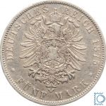 BAYERN, 5 Mark 1875 D, König Ludwig II., J.42, Silber