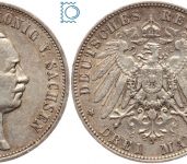 SACHSEN, 3 Mark 1910 E, König Friedrich August, Jg. 135
