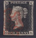 Großbritannien Nr. 1 gestempelt O-A Pl. 4 - One Penny Black - vollrandig