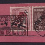 Berlin 6 + 14 gestempelt, Luftbrücke, geprüft Schlegel, 15+60 Pf Schwarzaufdruck