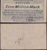 NOTGELD Blankenhain 1 Millionen Mark 13.08.1923 - Privatbank Thüringen