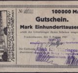 NOTGELD Frankenhausen 100.000 Mark 03.08.1923 - MIMAS GmbH Thüringen