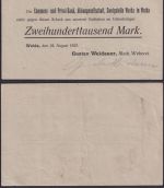 NOTGELD Weida 200.000 Mark 24.08.1923 - Gustav Weidauer Mech. Weberei Thüringen