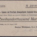 NOTGELD Weida 200.000 Mark 24.08.1923 - Gustav Weidauer Mech. Weberei Thüringen