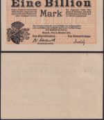 NOTGELD Gera 1 Billionen Mark 15.10.1923 - Stadt- und Landkreis Thüringen