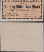 NOTGELD Stadtlengsfeld 50 Milliarden Mark 25.10.1923 - Porzellanfabrik Thüringen
