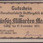 NOTGELD Stadtlengsfeld 50 Milliarden Mark 25.10.1923 - Porzellanfabrik Thüringen
